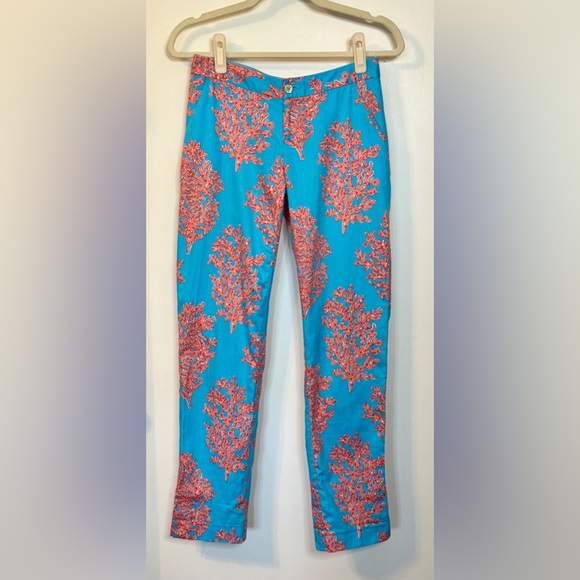 Lilly Pulitzer Turquoise Bright Blue Coral Reef Tropical Printed Pants- Size 2 - Picture 1 of 5
